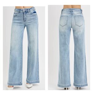Risen Boutique Jeans Womens 1X Light Tummy Control Denim Wide Leg Flare Barrel